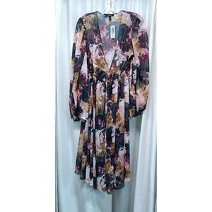 Torrid Kimono Women's Size 00 Tie Front Maxi Dasha Ditsy Floral Deep Black Sheer